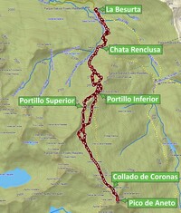 Pico de Aneto - mapa výstupu