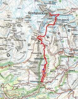 Grossglockner - mapa výstupu