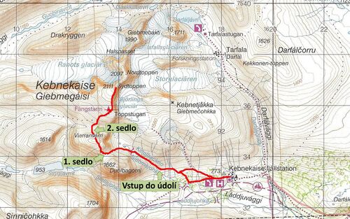 Kebnekaise  - mapa výstupu